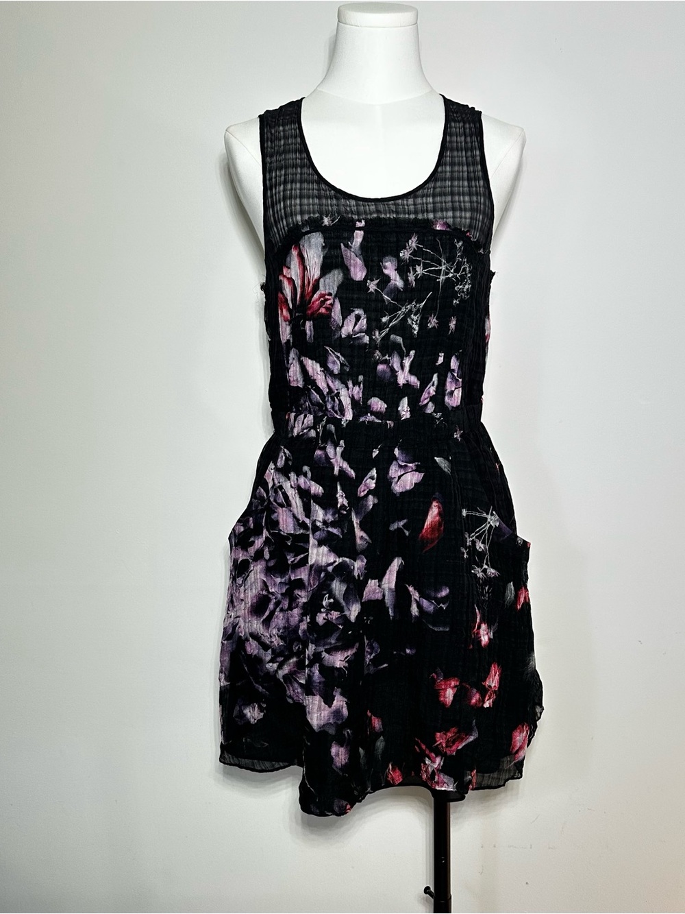 Theory Black Crinkled Sleeveless Dress